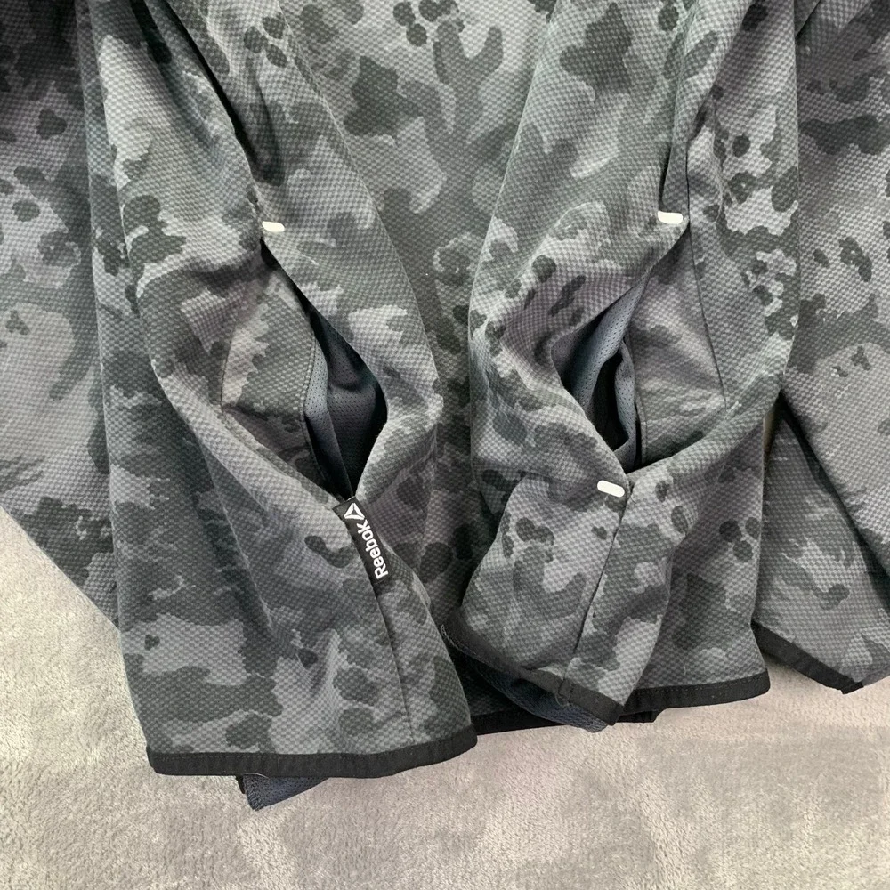 Reebok Mens Camouflage Hoodie Sweatshirt Size 2XL Full Zip Athletic Gray